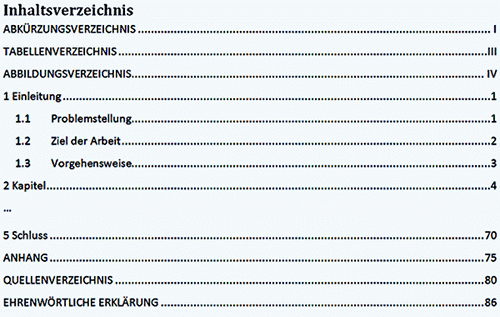 Inhaltsverzeichnis Masterthesis